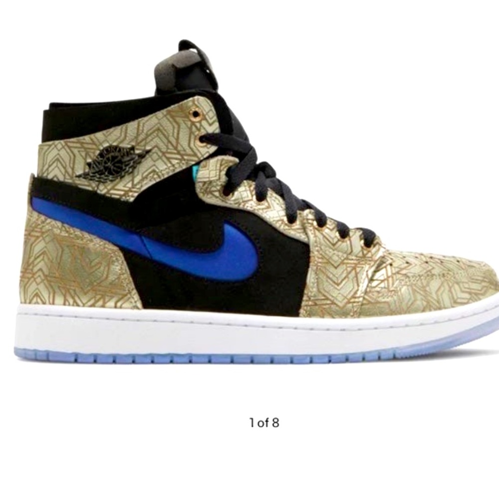 NEW Authentic Air Jordan 1 High Zoom Gold Laser 
Men’s or Kids Size 6
Gold Blue
